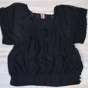 Free People Black Eyelet Peasant Blouse
